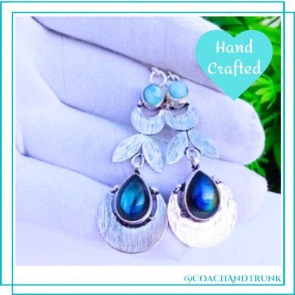 Artisan Jewelry - ARTISIAN Labradorite Larimar Natural Stones Silver French Hook Earrings